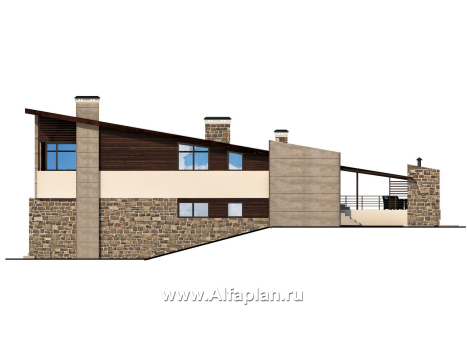 Проекты домов Альфаплан - Коттедж для участка с рельефом - превью фасада №3
