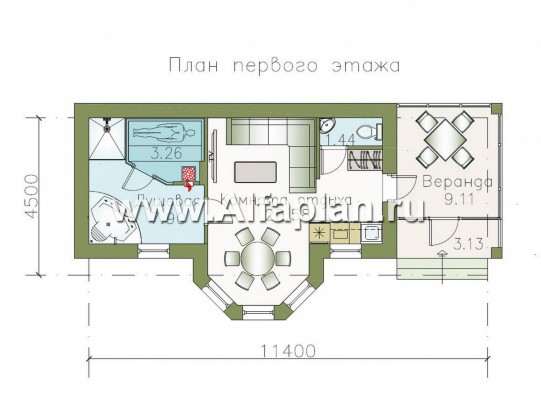 Проект современной бани с верандой - превью план дома