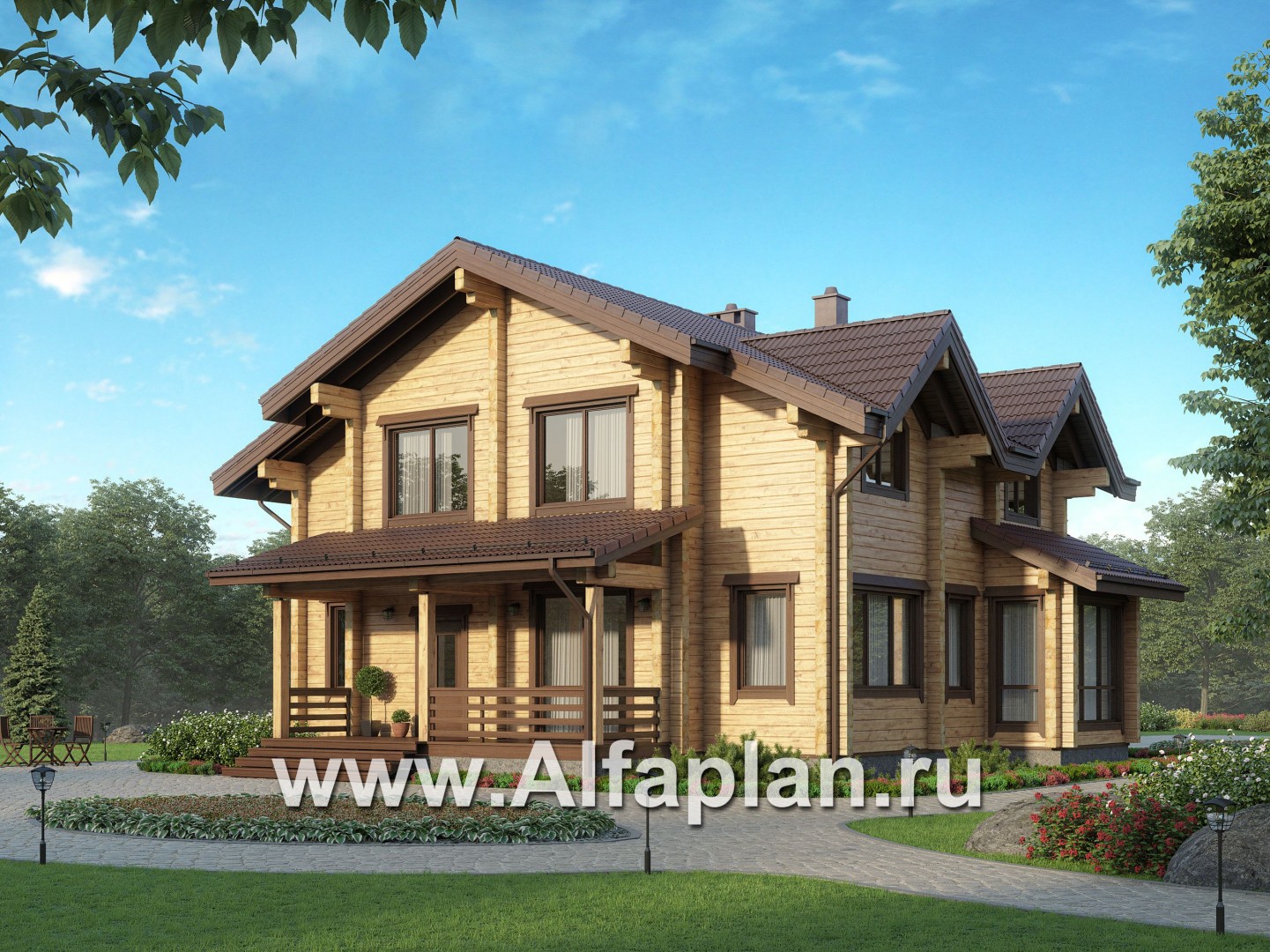 Проекты домов Альфаплан - Загородный дом из бруса для большой семьи - основное изображение