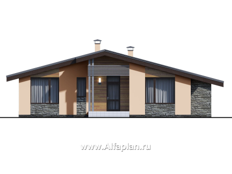 Проекты домов Альфаплан - «Дельта» - удобный и практичный каркасный дом в один этаж - превью фасада №1