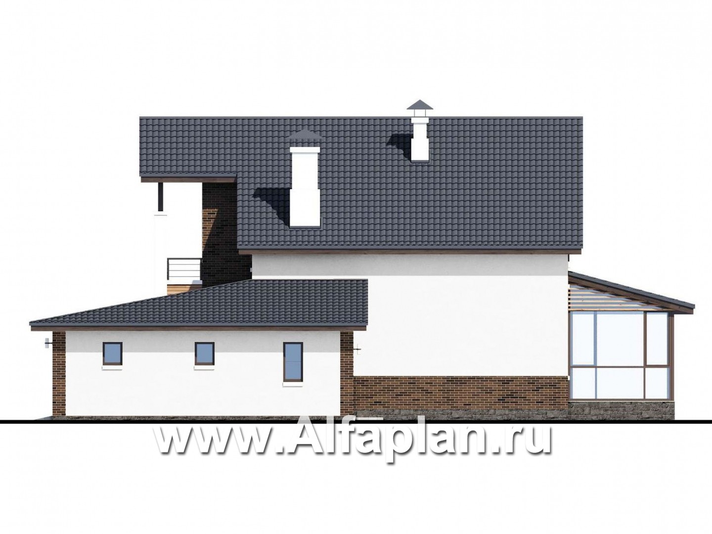 Проекты домов Альфаплан - «Галс» - двухэтажный коттедж со вторым светом и гаражом на два автомобиля - изображение фасада №2