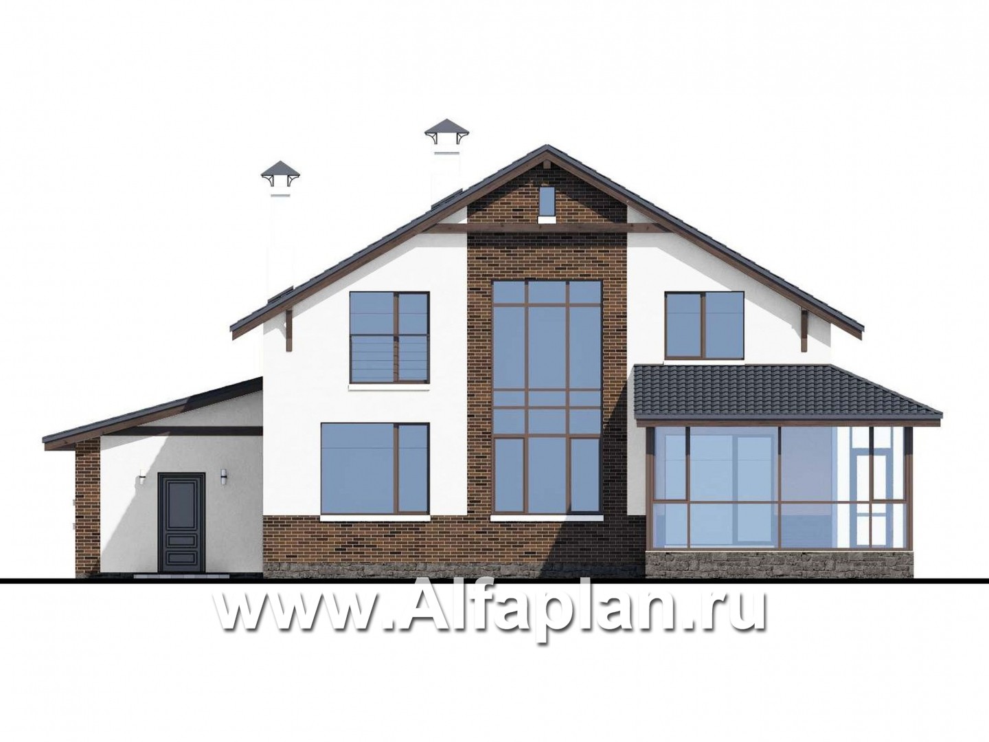 Проекты домов Альфаплан - «Галс» - двухэтажный коттедж со вторым светом и гаражом на два автомобиля - изображение фасада №4