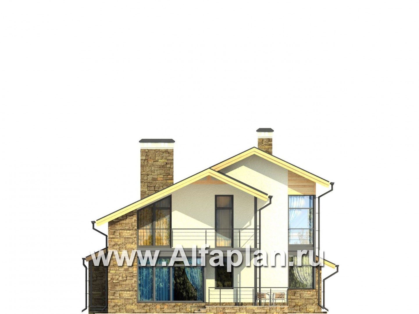 Проекты домов Альфаплан - Современный проект дома на две семьи (дуплекс) - изображение фасада №2