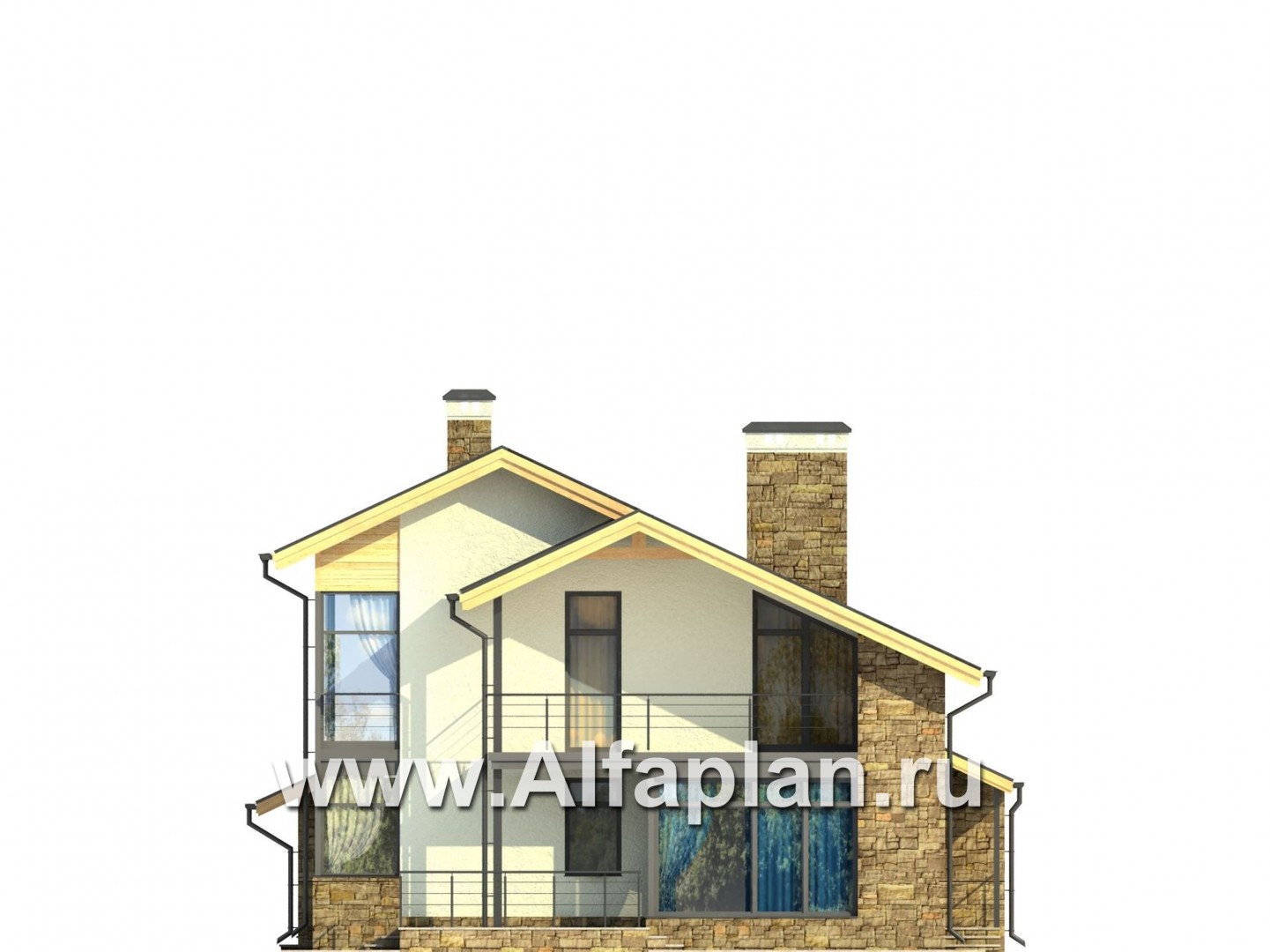 Проекты домов Альфаплан - Современный проект дома на две семьи (дуплекс) - изображение фасада №4