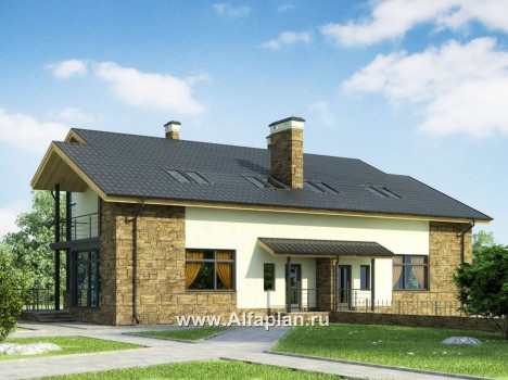 Проект дома с мансардой, современный таунхаус на 2 семьи (дуплекс), в стиле минимализм - превью дополнительного изображения №1