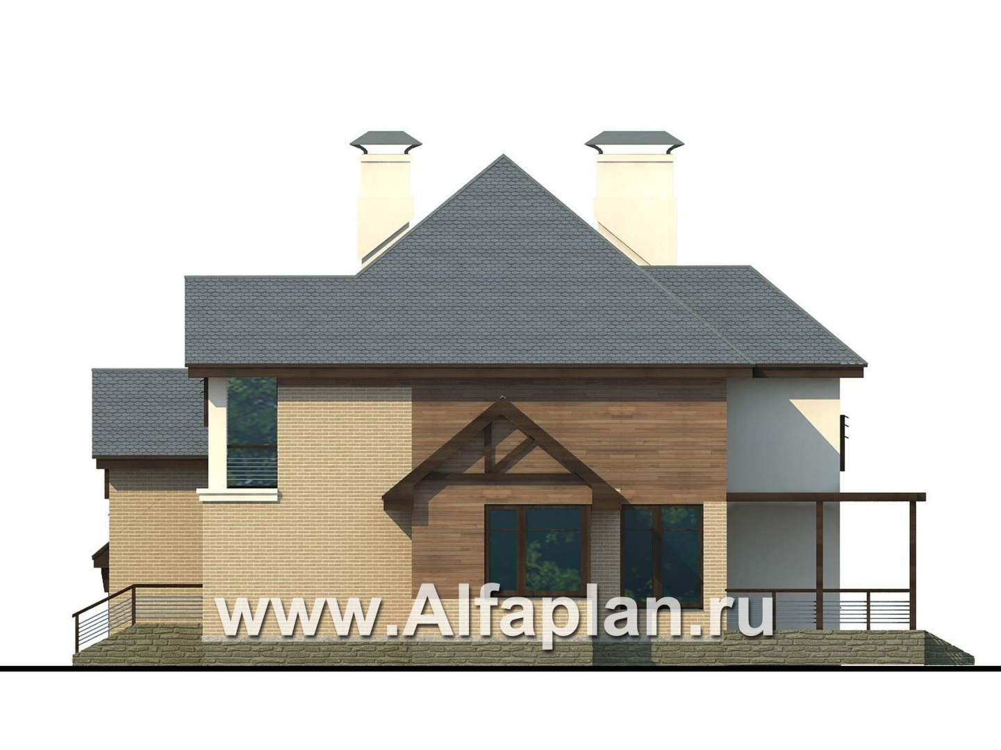 Проекты домов Альфаплан - «Современник» - коттедж с панорамными окнами - изображение фасада №2
