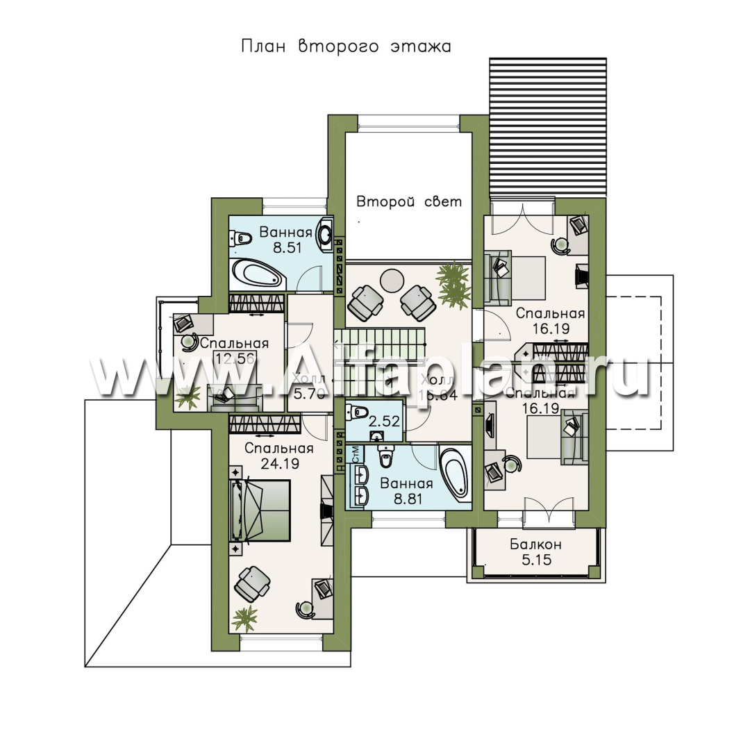 Проекты домов Альфаплан - «Современник» - коттедж с панорамными окнами - план проекта №2