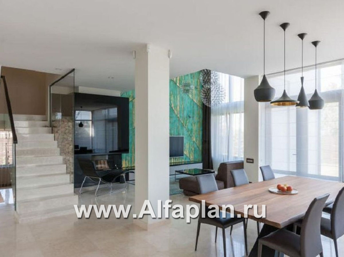Проекты домов Альфаплан - «Современник» - коттедж с панорамными окнами - дополнительное изображение №5
