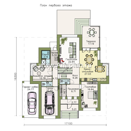 Проекты домов Альфаплан - «Современник» - коттедж с панорамными окнами - превью плана проекта №1
