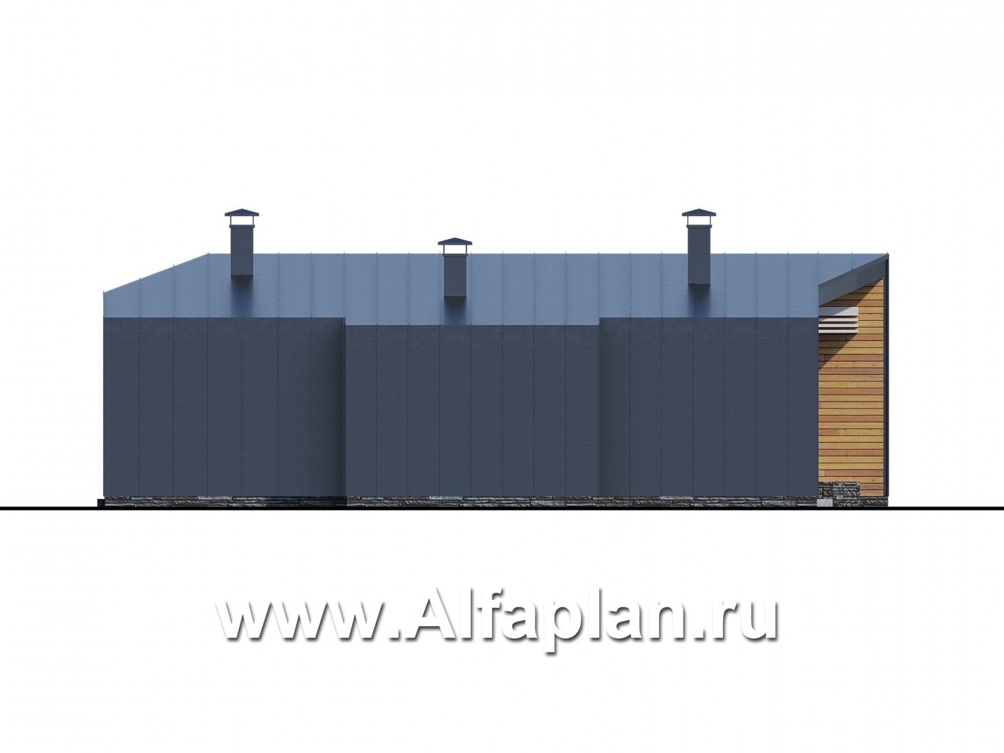 Проекты домов Альфаплан - «Дельта» - проект одноэтажного дома с террасой, в стиле барн с фальцевыми фасадами - изображение фасада №2