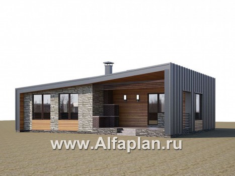 Проекты домов Альфаплан - «Дельта» - проект одноэтажного дома с террасой, в стиле барн с фальцевыми фасадами - превью дополнительного изображения №2