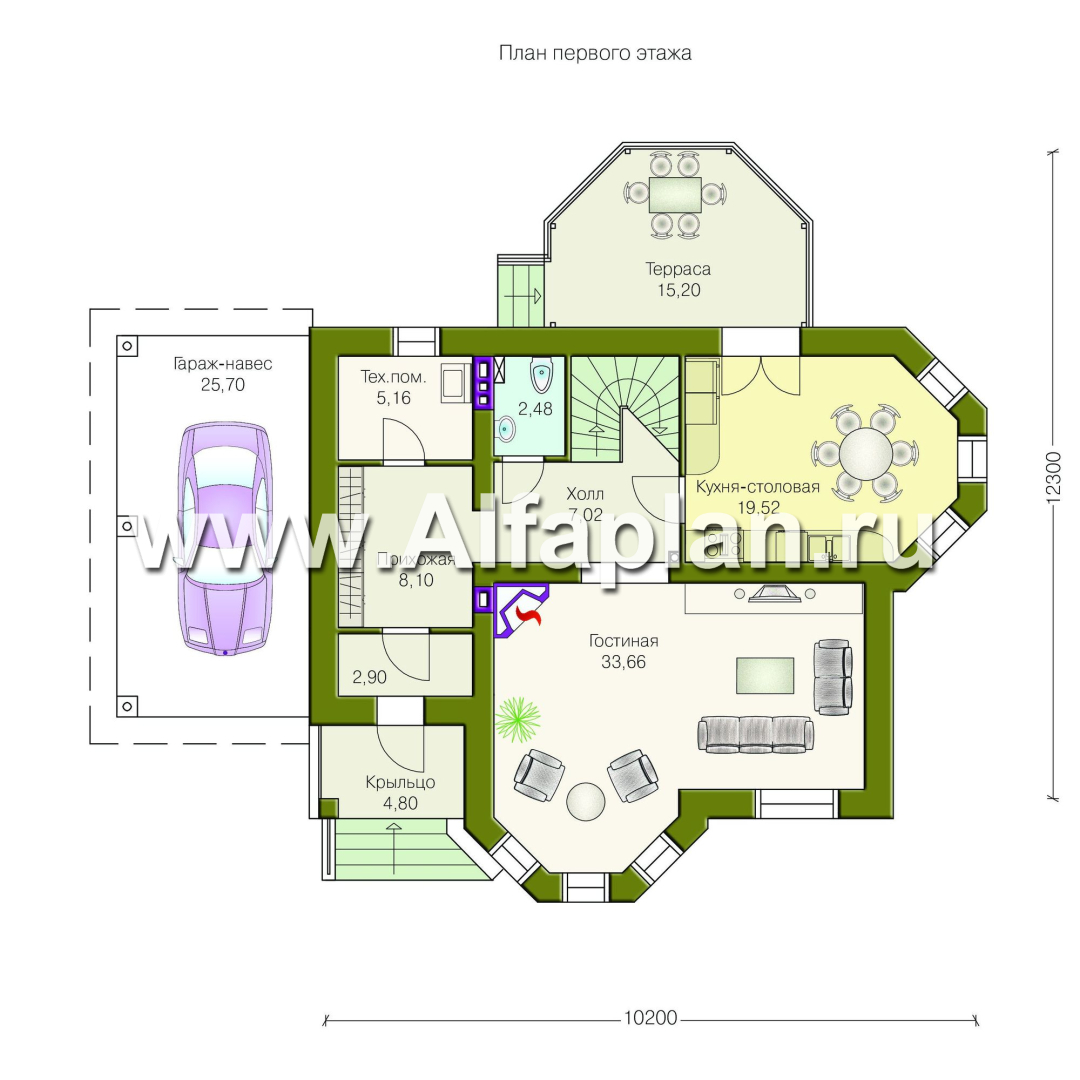 Проекты домов Альфаплан - «Классика»- двухэтажный особняк с эркером и навесом для машины - изображение плана проекта №1