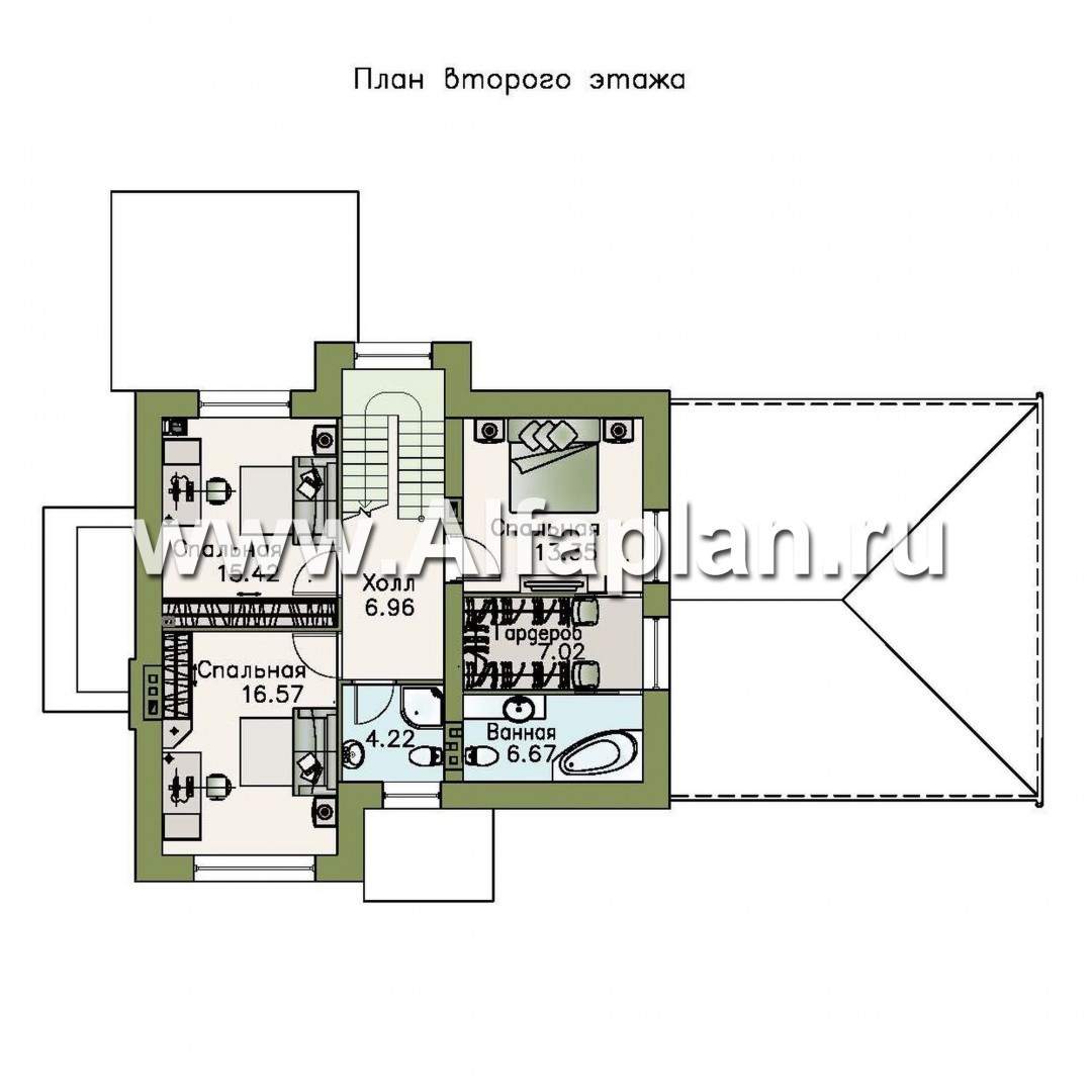 Проекты домов Альфаплан - «Verum» - двуxэтажный коттедж с компактным планом и навесом  для машин - план проекта №2