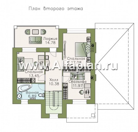 «Виконт» - проект дома с мансардой, с отличной планировкой, в стиле шале - превью план дома