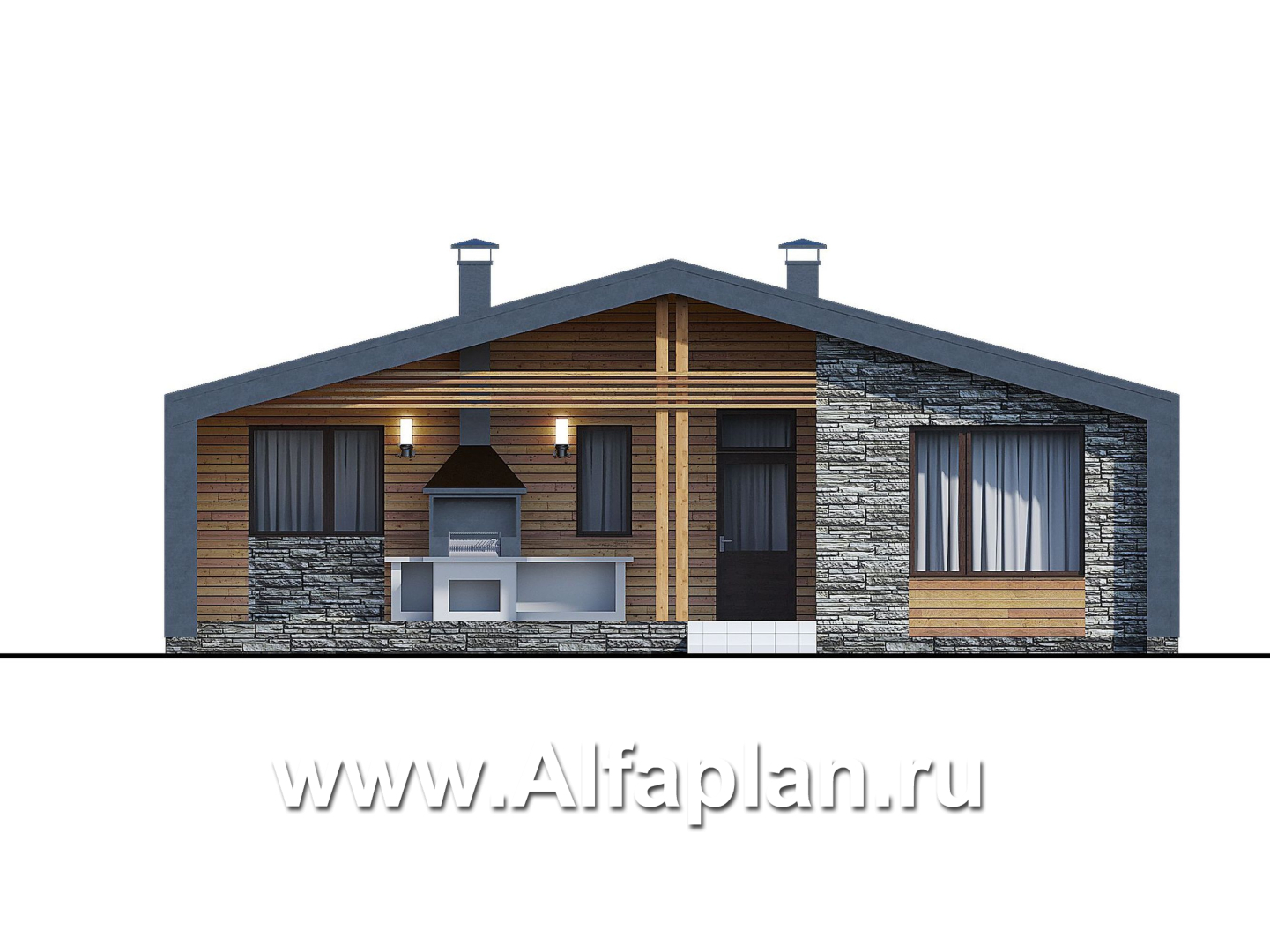 Проекты домов Альфаплан - «Эпсилон» - каркасный дом с тремя спальнями - изображение фасада №1