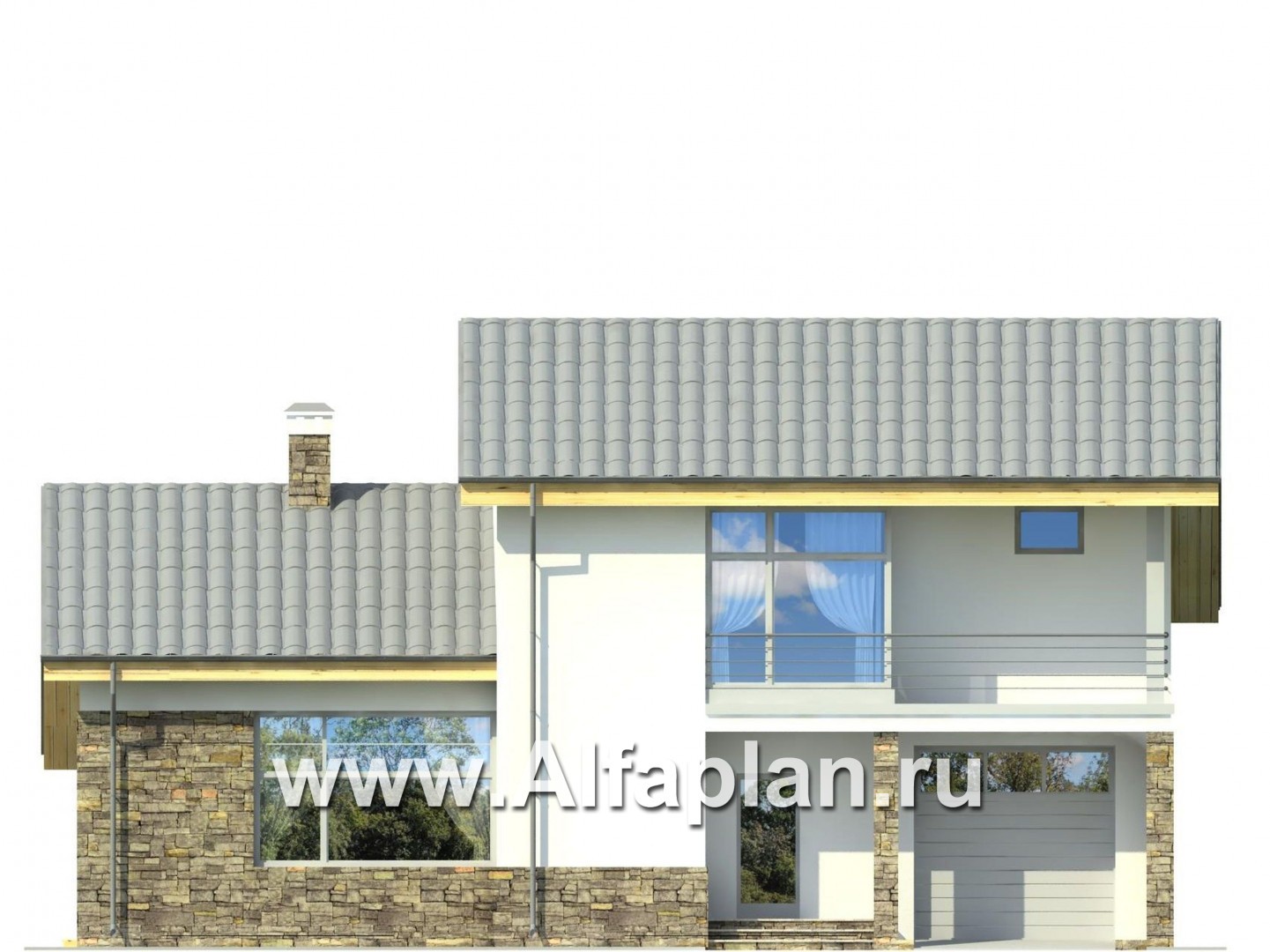 Проекты домов Альфаплан - Загородный дом с гаражом и террасой - изображение фасада №3