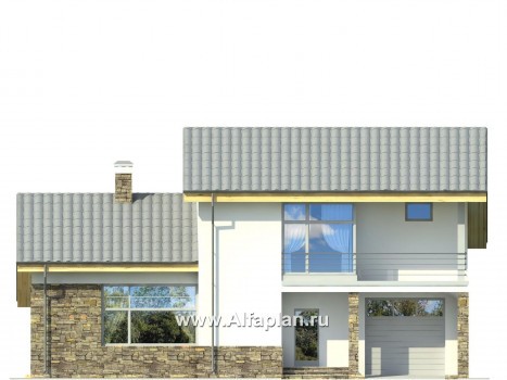 Проекты домов Альфаплан - Загородный дом с гаражом и террасой - превью фасада №3