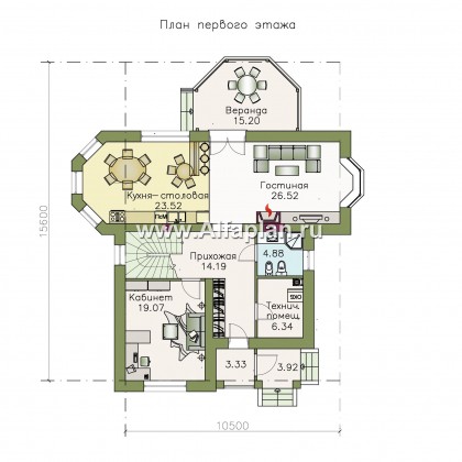 Проекты домов Альфаплан - «Белоостров»- классический коттедж с удобной планом - превью плана проекта №1