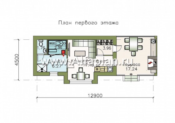 Проект бани с барбекю на террасе - превью план дома