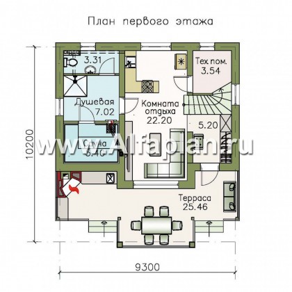 Проект бани, с бильярдной в мансарде - превью план дома