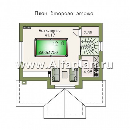 Проект бани, с бильярдной в мансарде - превью план дома