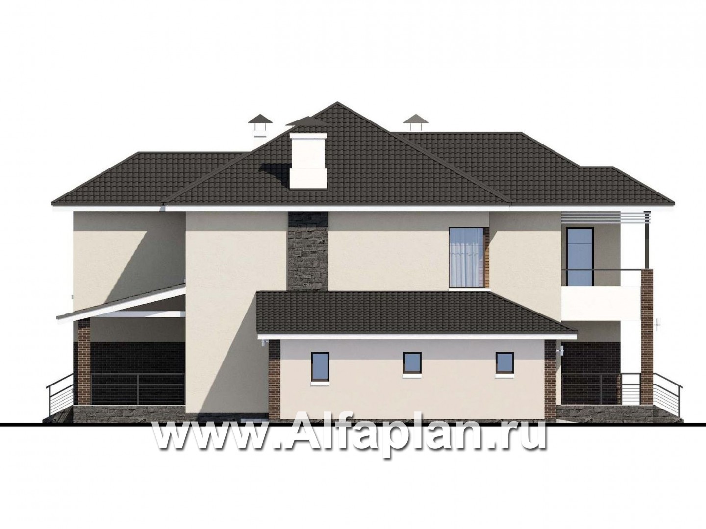 Проекты домов Альфаплан - «Родос» - проект современного двухэтажного дома с гаражом на две машины - изображение фасада №3