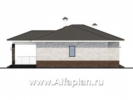 Проекты домов Альфаплан - «Наяда» - современный одноэтажный коттедж с террасой - превью фасада №3