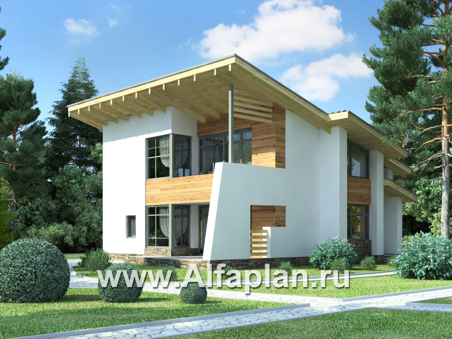 Проекты домов Альфаплан - Эффектный дом с односкатной кровлей - основное изображение