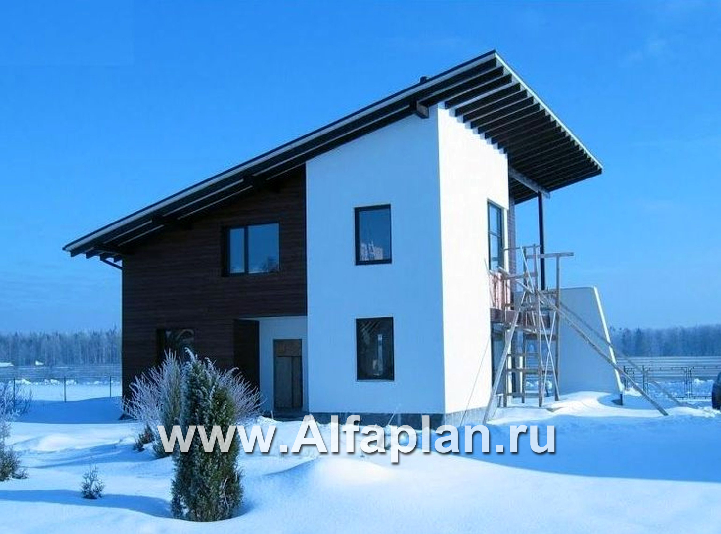 Проекты домов Альфаплан - Эффектный дом с односкатной кровлей - дополнительное изображение №6