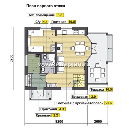 Проект каркасного дома с мансардой, мастер спальня, планировка с кабинетом на 1 эт - превью план дома