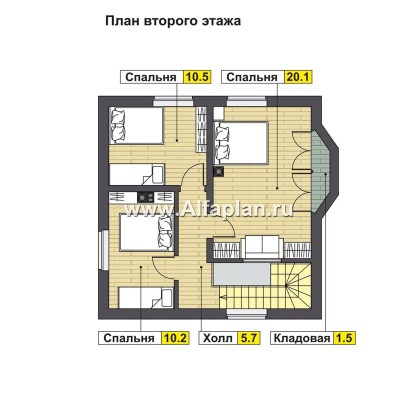 Проект каркасного дома с мансардой, мастер спальня, планировка с кабинетом на 1 эт - превью план дома