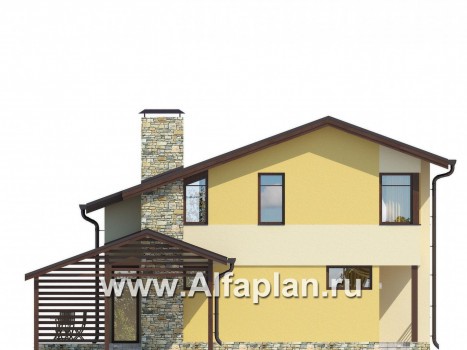 Проекты домов Альфаплан - Компактный каркасный дом для узкого участка - превью фасада №2