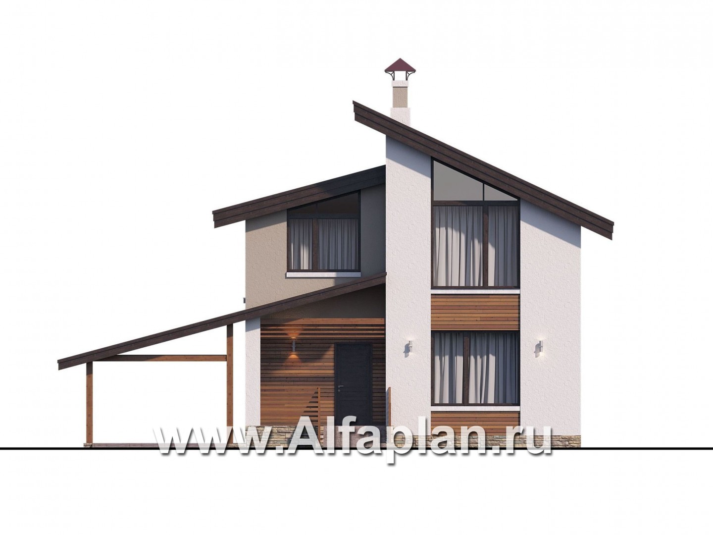 Проекты домов Альфаплан - «Оптима»- стильный небольшой дом с гаражом-навесом - изображение фасада №1