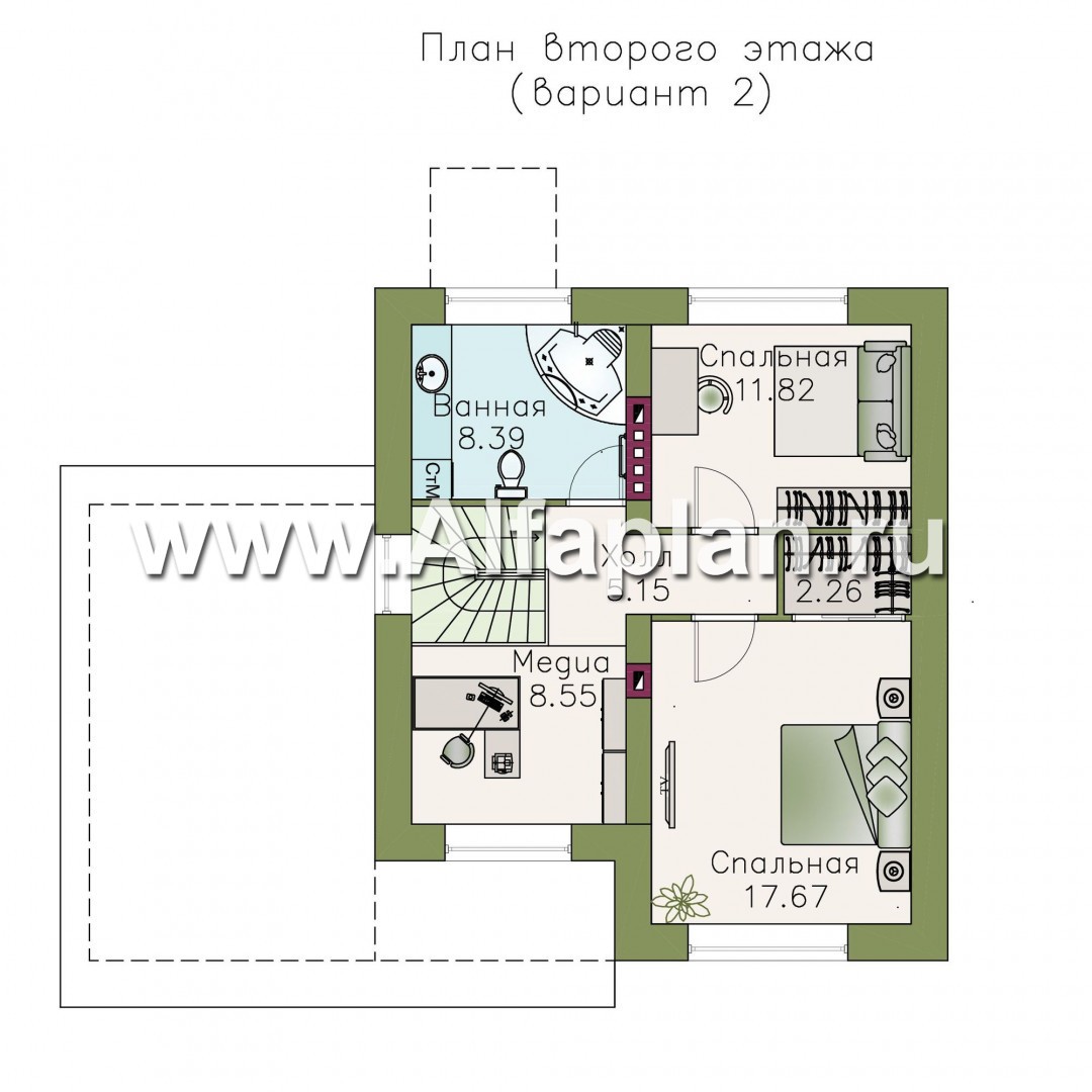 Проекты домов Альфаплан - «Оптима»- стильный небольшой дом с гаражом-навесом - план проекта №3