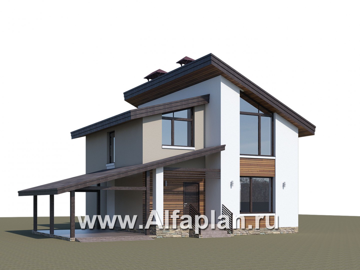 Проекты домов Альфаплан - «Оптима»- стильный небольшой дом с гаражом-навесом - дополнительное изображение №1