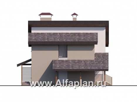 Проекты домов Альфаплан - «Оптима»- стильный небольшой дом с гаражом-навесом - превью фасада №3