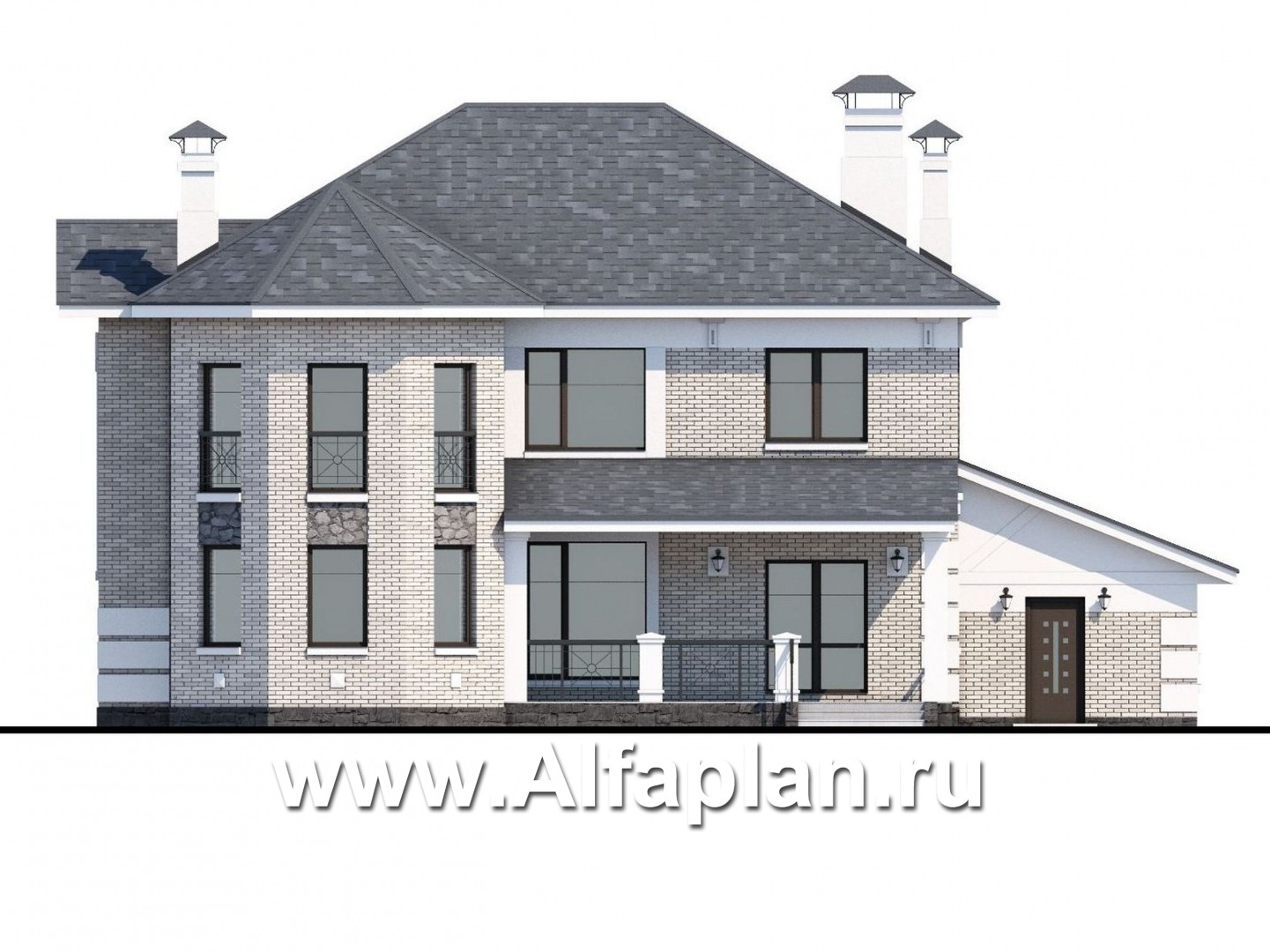 Проекты домов Альфаплан - «Затерянный рай» - коттедж с отличной планировкой и гаражом - изображение фасада №4