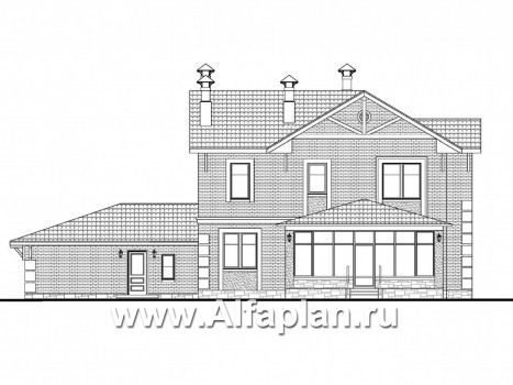«Традиция» - проект двухэтажного дома, планировка с кабинетом на 1 эт  и с террасой, гараж на 2 авто - превью фасада дома