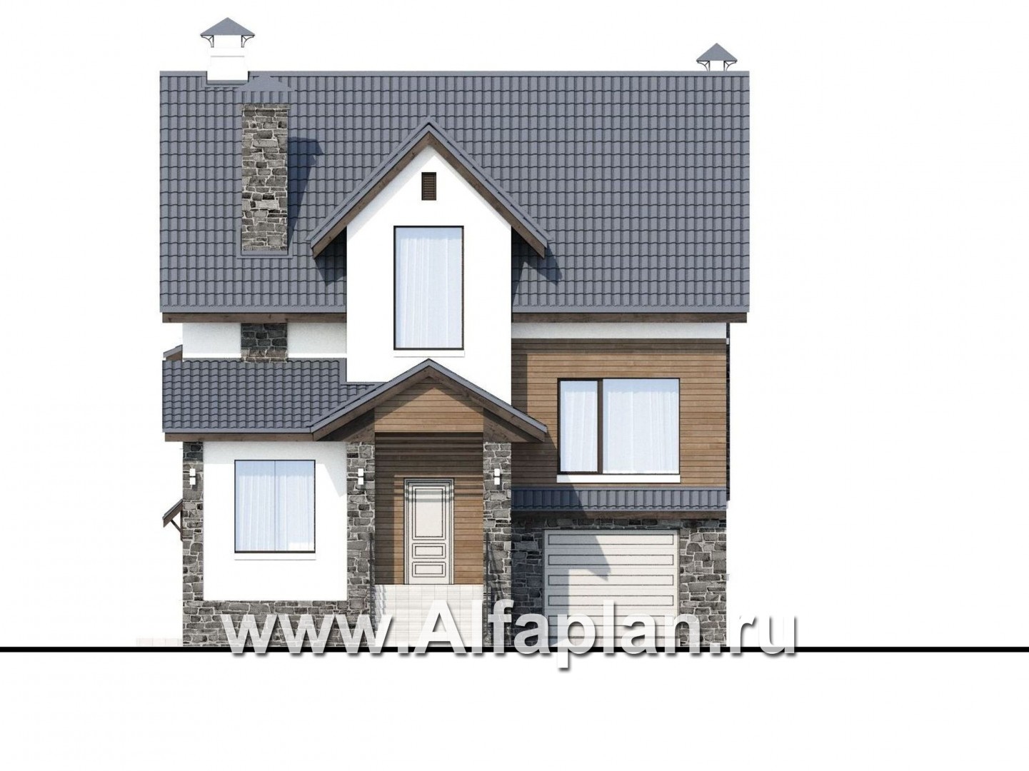 Проекты домов Альфаплан - «Берег» - современный компактный коттедж для небольшого участка - изображение фасада №1