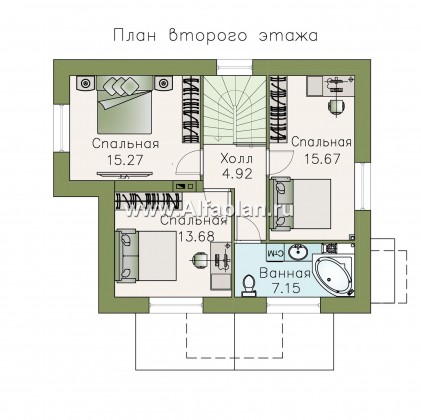 «Улыбка» - проект дома с мансардой из газобетона, 4 спальни, фасад с улыбкой - превью план дома