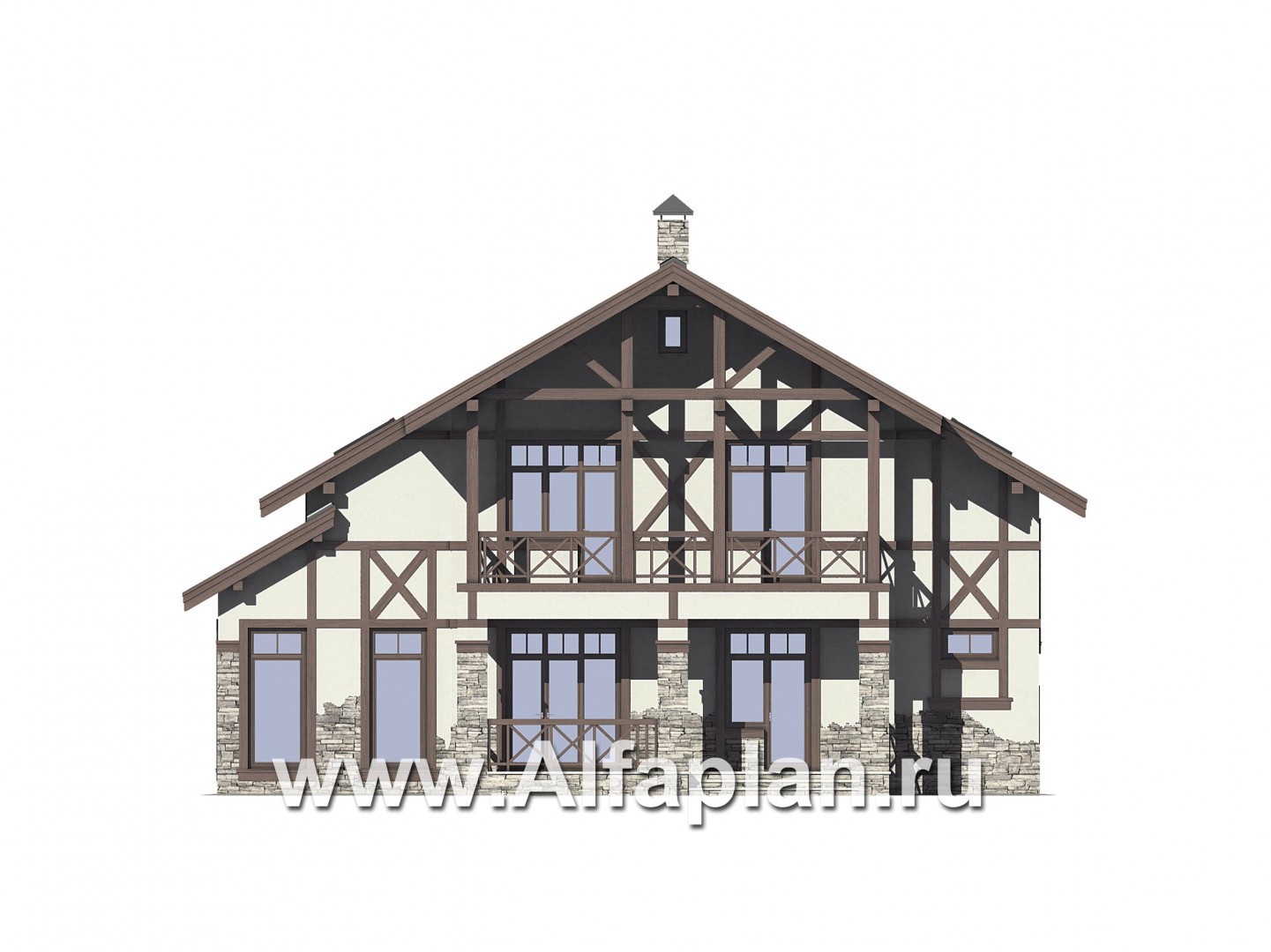 Проекты домов Альфаплан - Загородный дом с фахверком на фасадах - изображение фасада №2