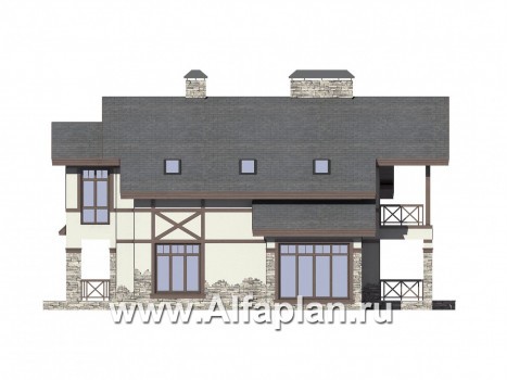 Проекты домов Альфаплан - Загородный дом с фахверком на фасадах - превью фасада №4