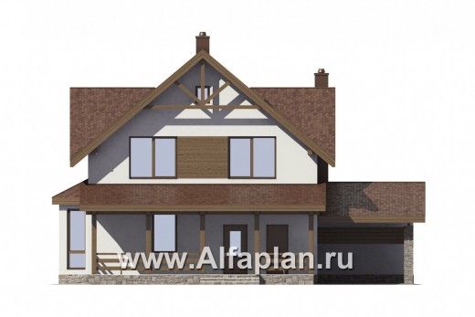 Проекты домов Альфаплан - Компактный дом с навесом для машины - превью фасада №1