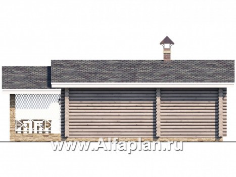 Проекты домов Альфаплан - Уютная одноэтажная деревянная баня с крытой террасой - превью фасада №4