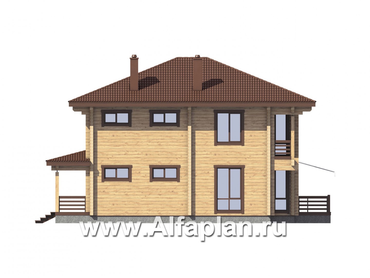 Проекты домов Альфаплан - Дом из бруса для большой семьи - изображение фасада №2