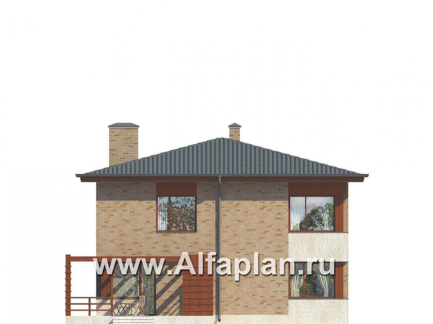 Проекты домов Альфаплан - Двухэтажный коттедж с угловым входом - изображение фасада №2