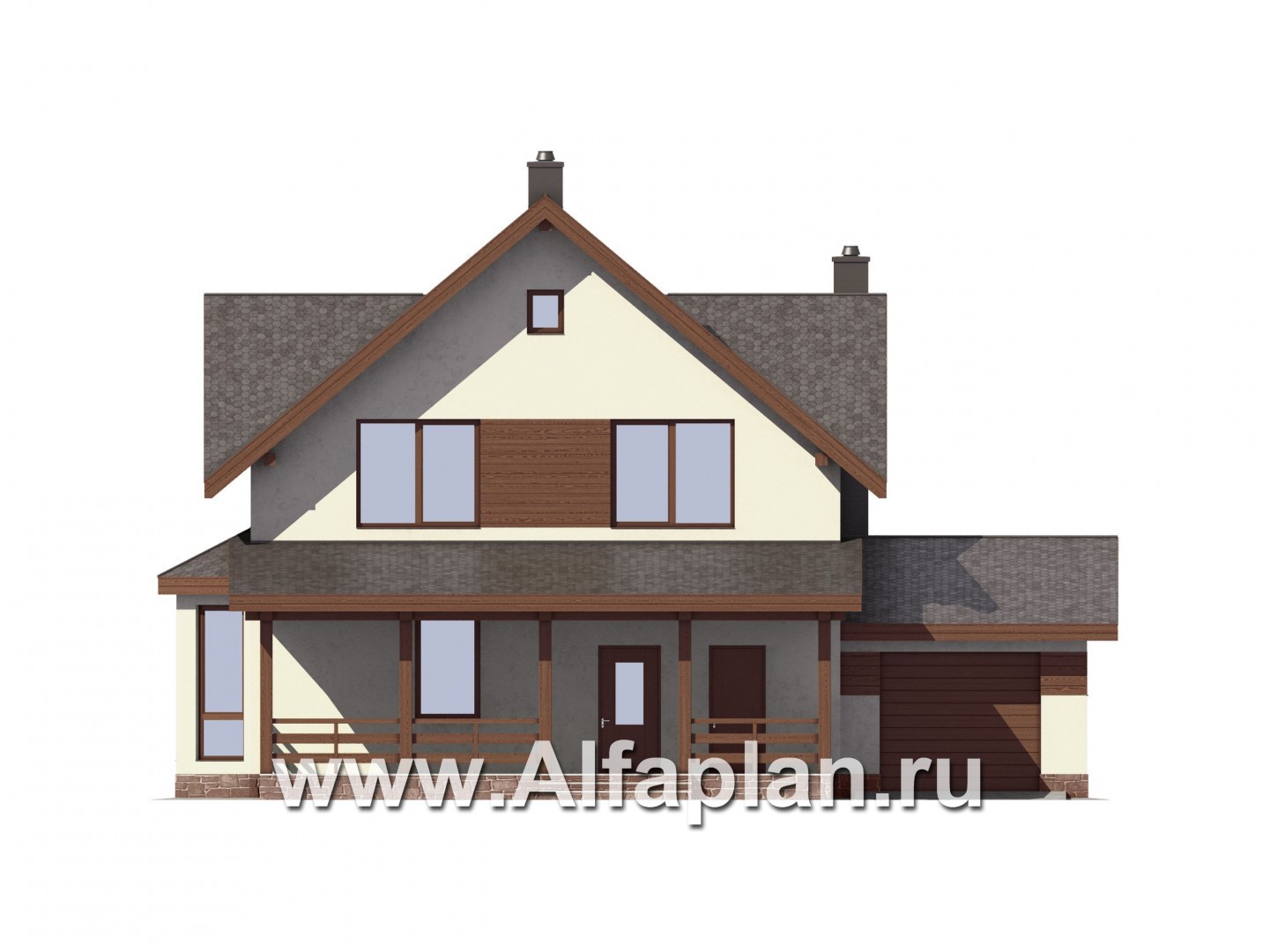 Проекты домов Альфаплан - Компактный дом с гаражом - изображение фасада №1