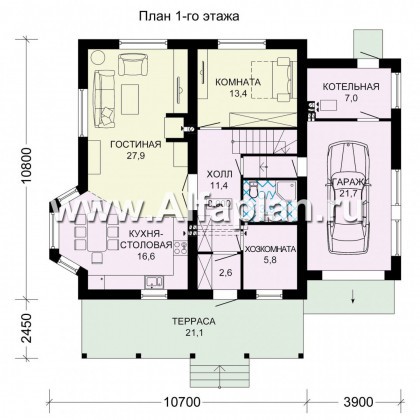 Проекты домов Альфаплан - Компактный дом с гаражом - превью плана проекта №1