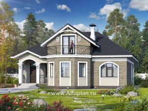 Проекты домов Альфаплан - «Валдай»- мансардный дом с красивым эркером и террасой - превью основного изображения