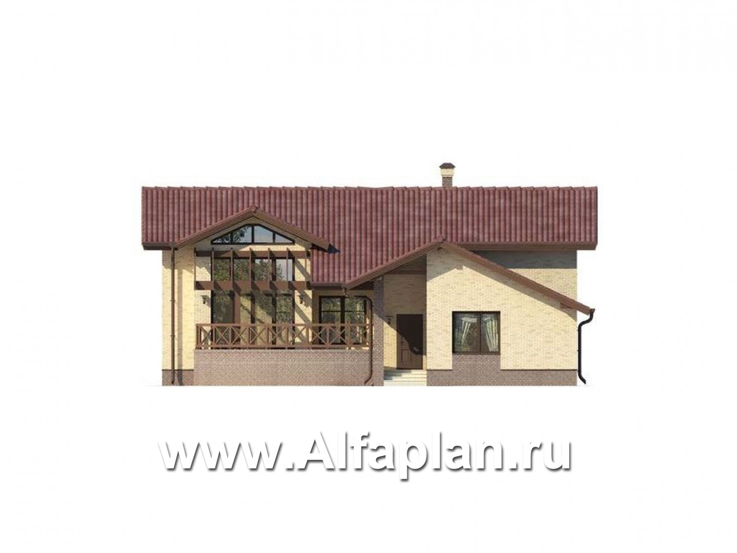 Проект дома для отдыха, с сауной и с бассейном, с полукруглой террасой - фасад дома